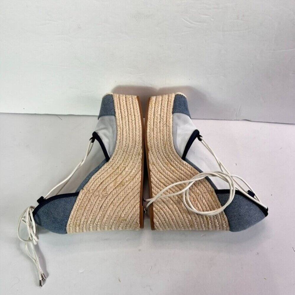 Gianni Bini Sandals Platform Wedges Women 7 Blue Denim Mesh Espadrille Gladiator - Picture 5 of 13